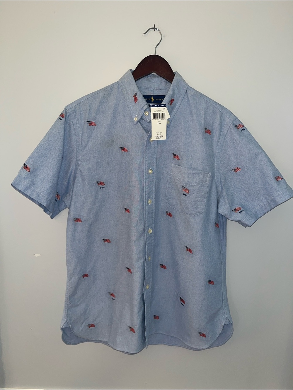 Polo Ralph Lauren Short-Sleeve Button-Down Shirt with American Flag Embroidery